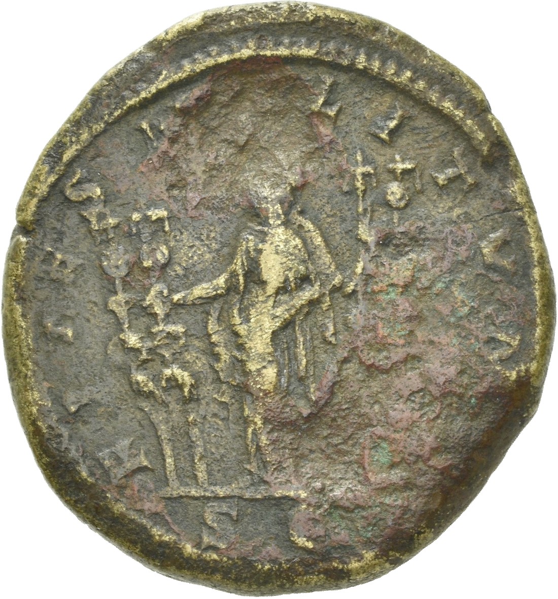 RIC IV Macrinus 182 Macrinus reverse, Fides, head left, standing front, holding standard in each hand; standard on each side