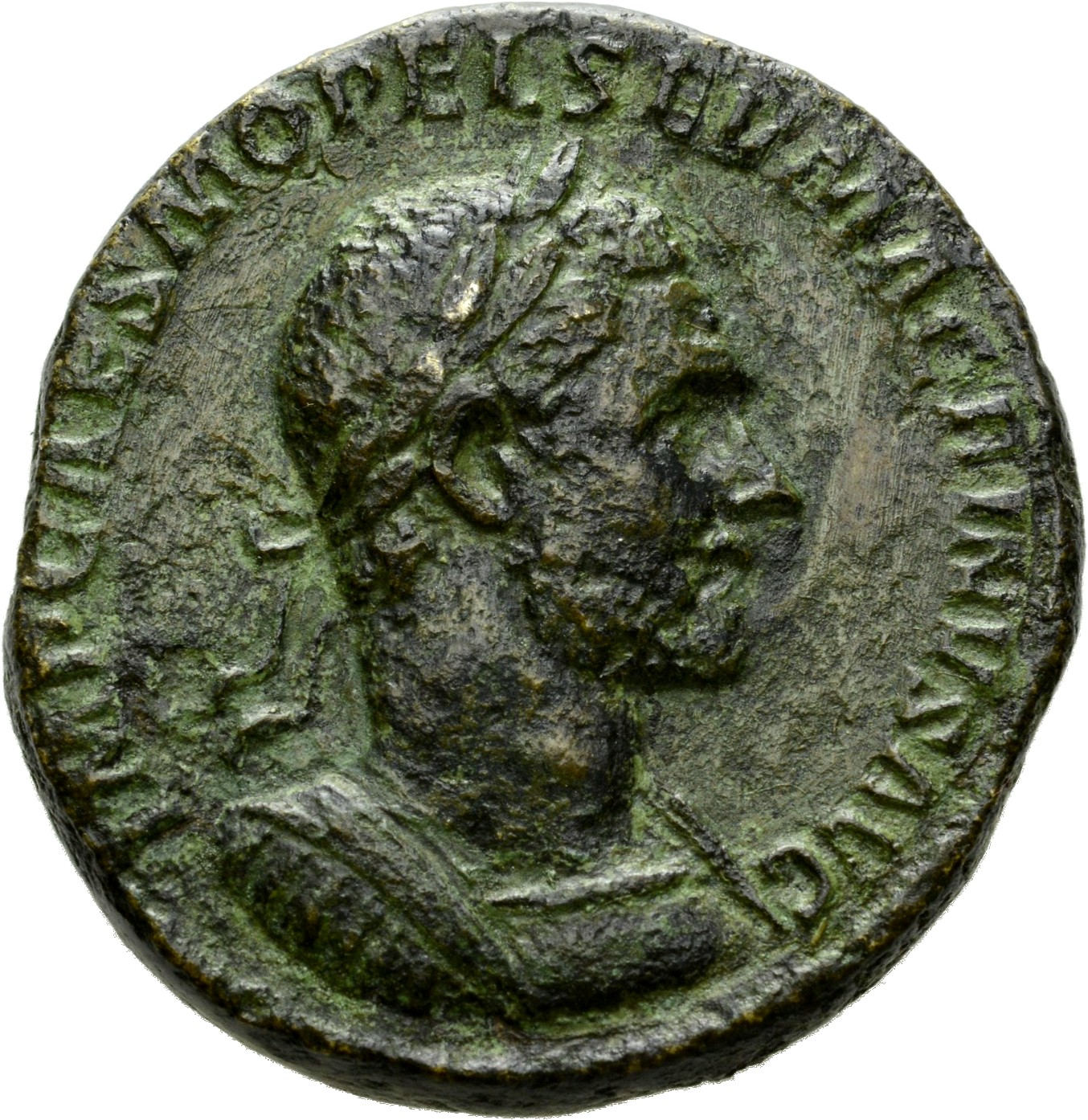 RIC IV Macrinus 183 Macrinus obverse, Bust of Macrinus, laureate, cuirassed, right (with aegis)