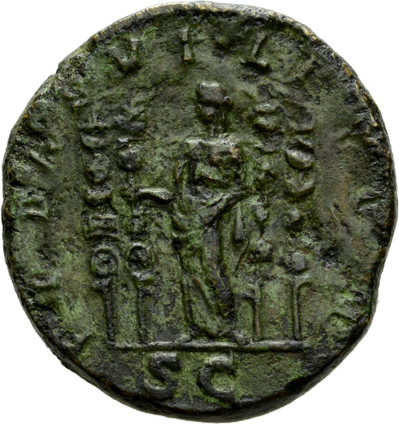 RIC IV Macrinus 183 Macrinus reverse, Fides, head left, standing front, holding standard in each hand; standard on each side