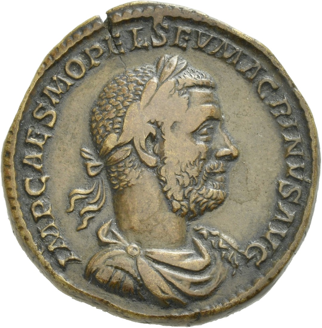 RIC IV Macrinus 185c Macrinus obverse, Bust of Macrinus, laureate, draped, cuirassed, right
