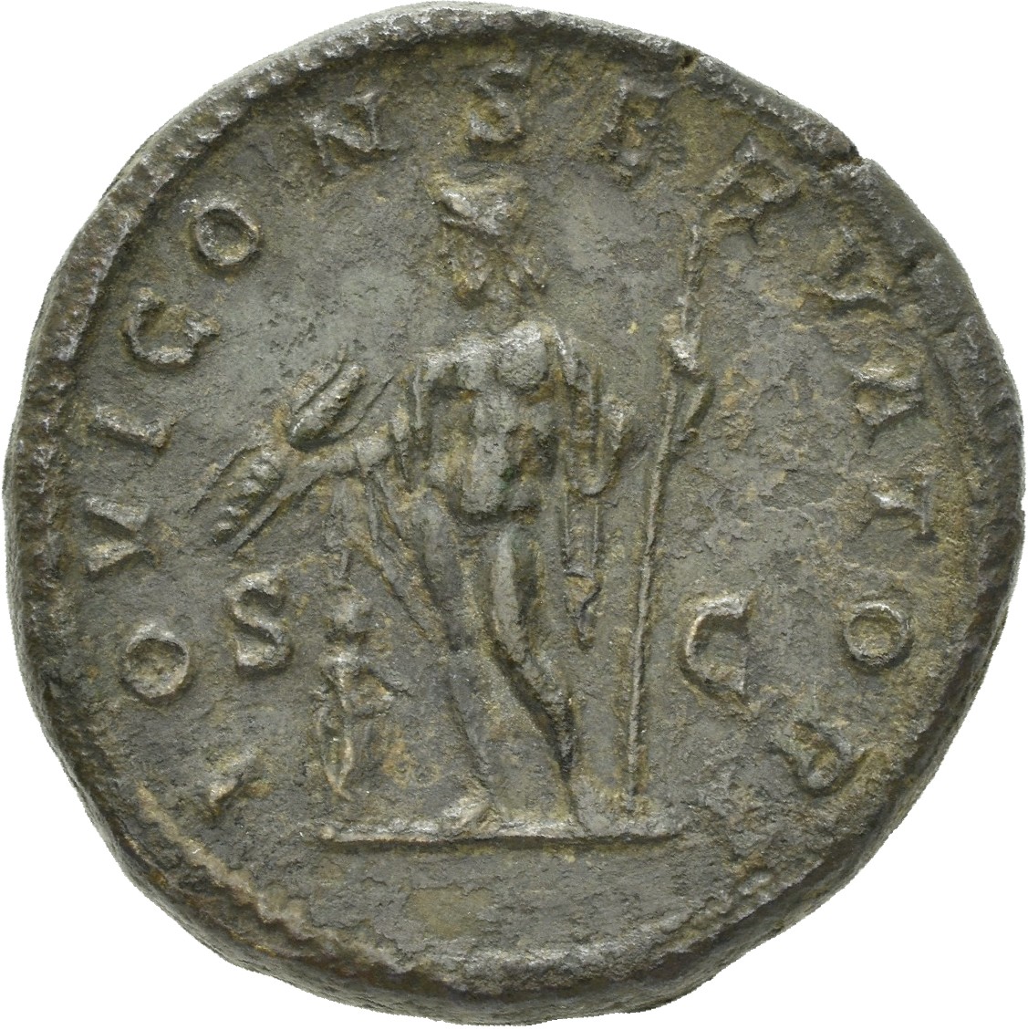 RIC IV Macrinus 189 Macrinus reverse, Jupiter, nude with cloak over both arms, standing left, holding thunderbolt in right...