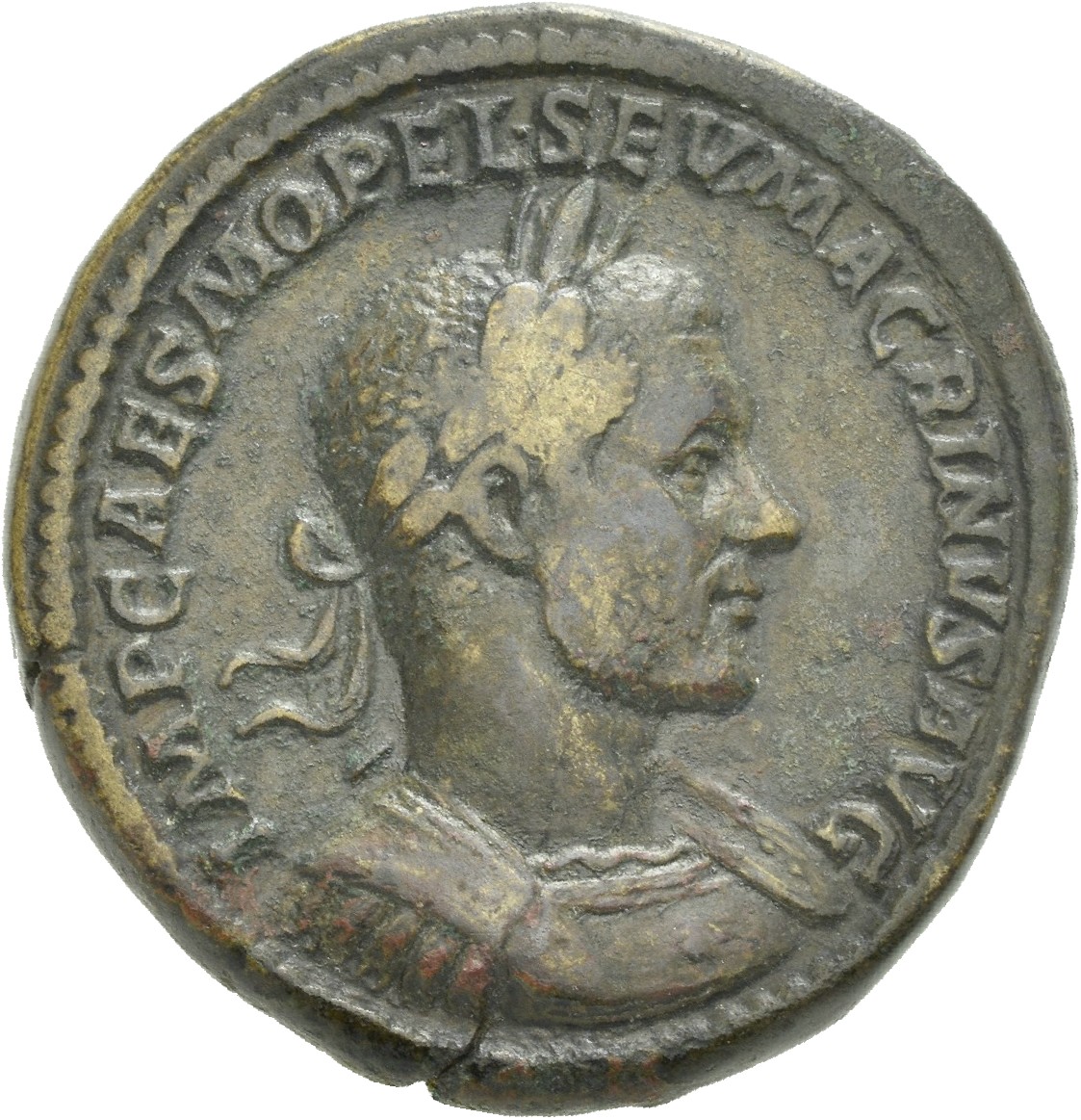 RIC IV Macrinus 197 Macrinus obverse, Bust of Macrinus, laureate, cuirassed, right