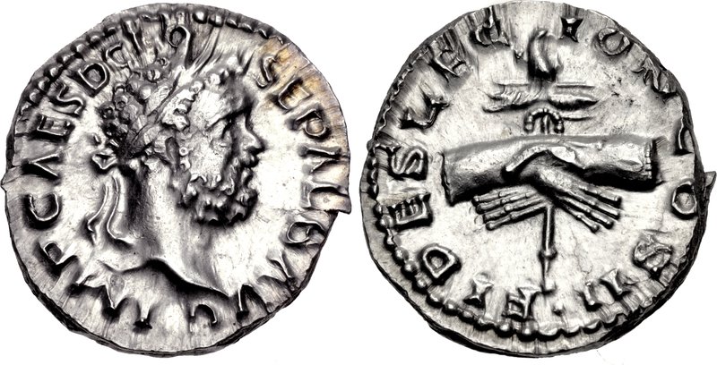 RIC IV Macrinus 20b Macrinus obverse — Bust of Macrinus, laureate, long bearded, draped, right