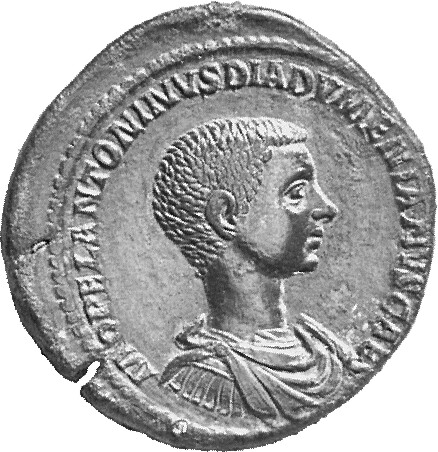RIC IV Macrinus 211 Diadumenian obverse, Bust of Diadumenian, bare-headed, draped, cuirassed, right
