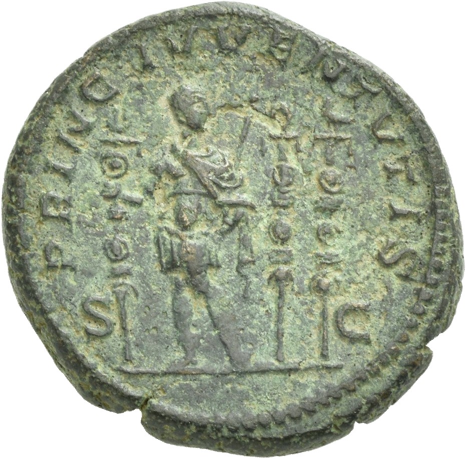 RIC IV Macrinus 212b Diadumenian reverse, Diadumenian, standing front, head right, holding standard in right hand and scep...