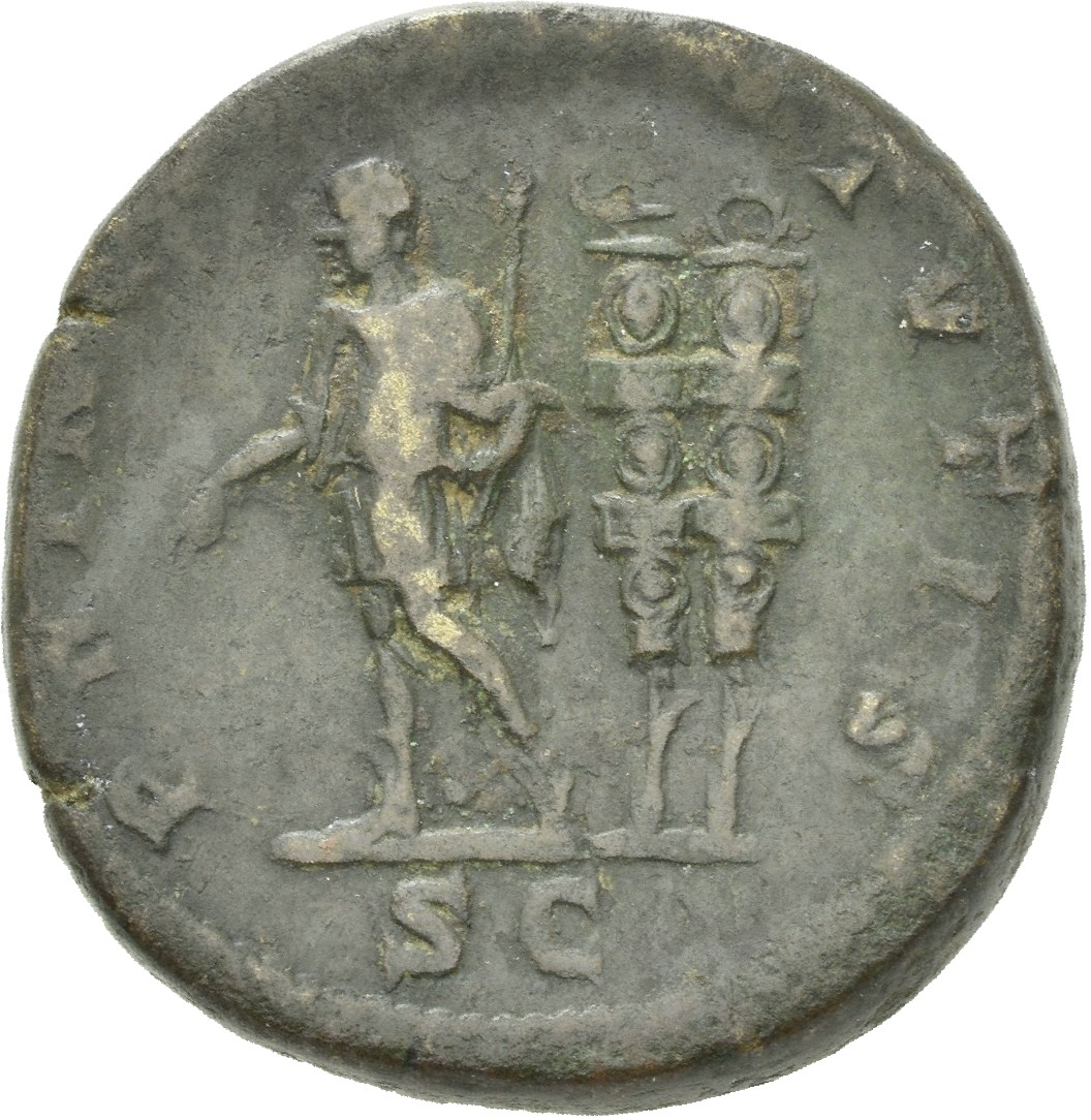 RIC IV Macrinus 215 Diadumenian reverse, Diadumenian, standing left, holding baton in right hand and sceptre in left hand;...