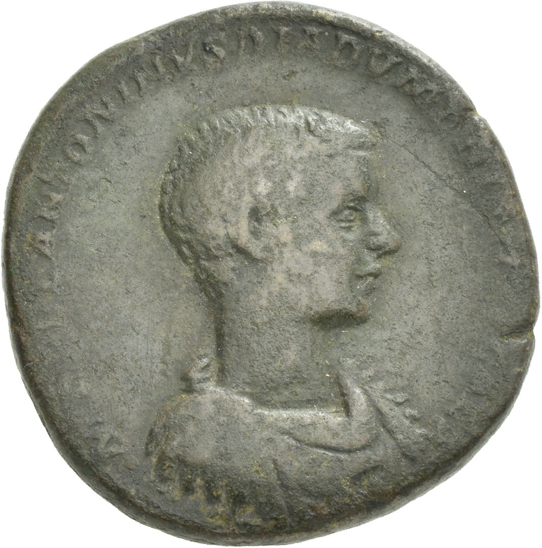 RIC IV Macrinus 215 Diadumenian obverse, Bust of Diadumenian, bare-headed, draped, cuirassed, right