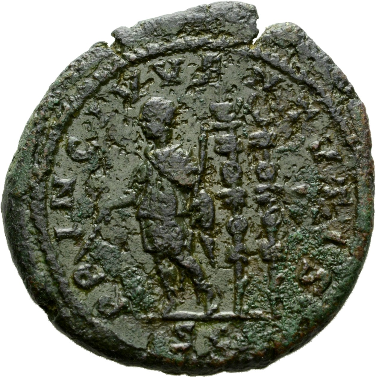 RIC IV Macrinus 216 Diadumenian reverse, Diadumenian, standing left, holding baton in right hand and sceptre in left hand;...