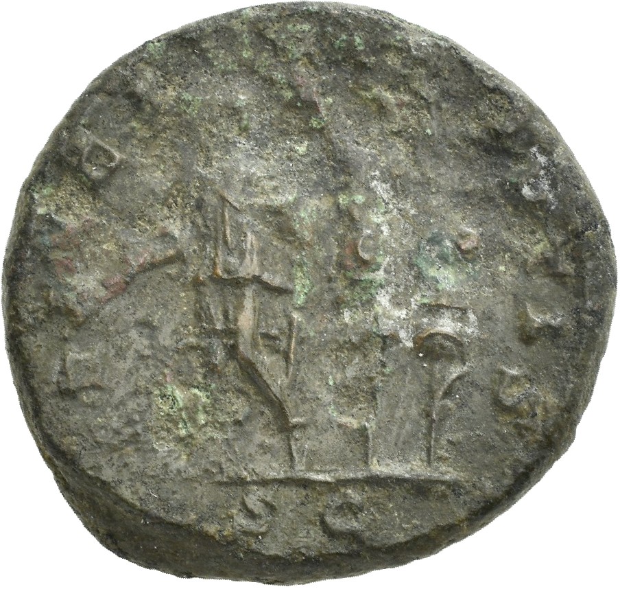 RIC IV Macrinus 216 Diadumenian reverse — Diadumenian, standing left, holding baton in right hand and sceptre in left hand...