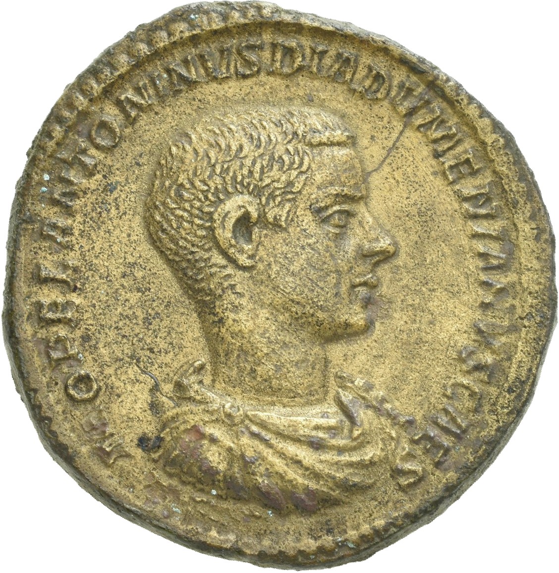 RIC IV Macrinus 219 Diadumenian obverse, Bust of Diadumenian, bare-headed, draped, cuirassed, right