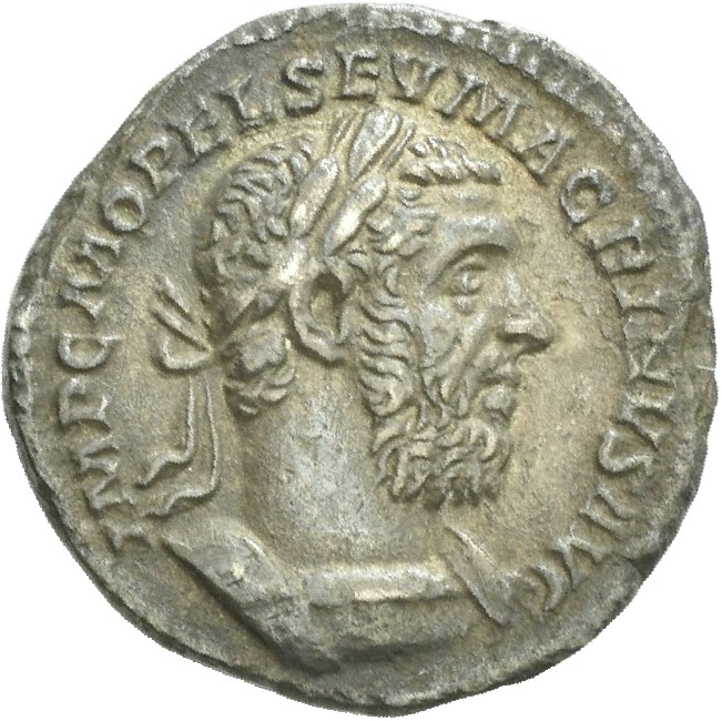 RIC IV Macrinus 21b Macrinus obverse, Bust of Macrinus, laureate, long bearded, draped, right