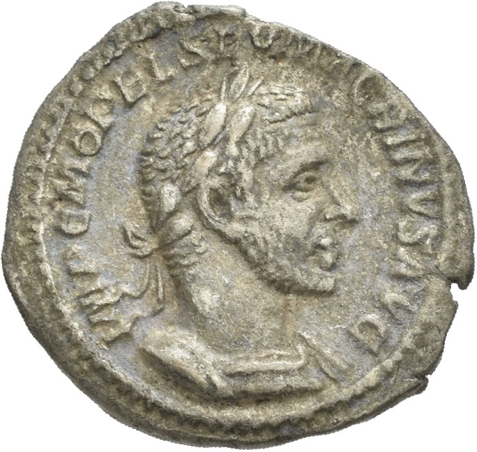RIC IV Macrinus 24b Macrinus obverse, Bust of Macrinus, laureate, long bearded, cuirassed, right