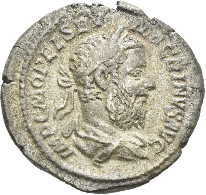 RIC IV Macrinus 26a Macrinus obverse — Bust of Macrinus, laureate, long bearded, draped, right