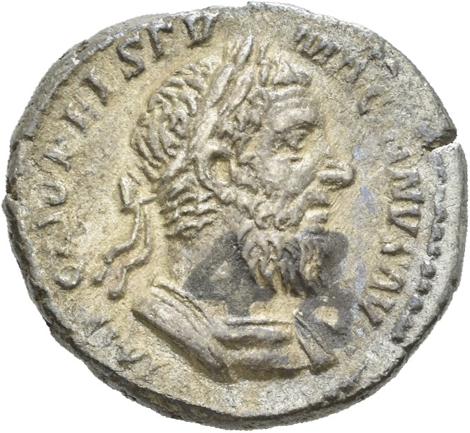 RIC IV Macrinus 26b Macrinus obverse, Bust of Macrinus, laureate, long bearded, cuirassed, right