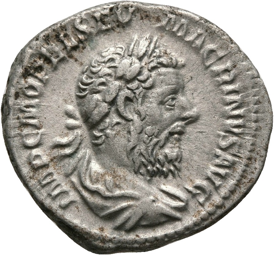 RIC IV Macrinus 26c Macrinus obverse — Bust of Macrinus, laureate, long bearded, draped, cuirassed, right