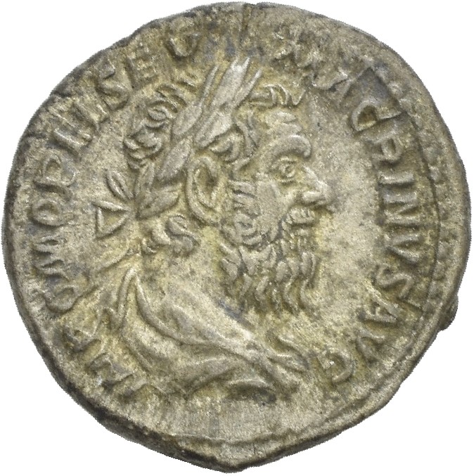 RIC IV Macrinus 27a Macrinus obverse, Bust of Macrinus, laureate, long bearded, draped, right