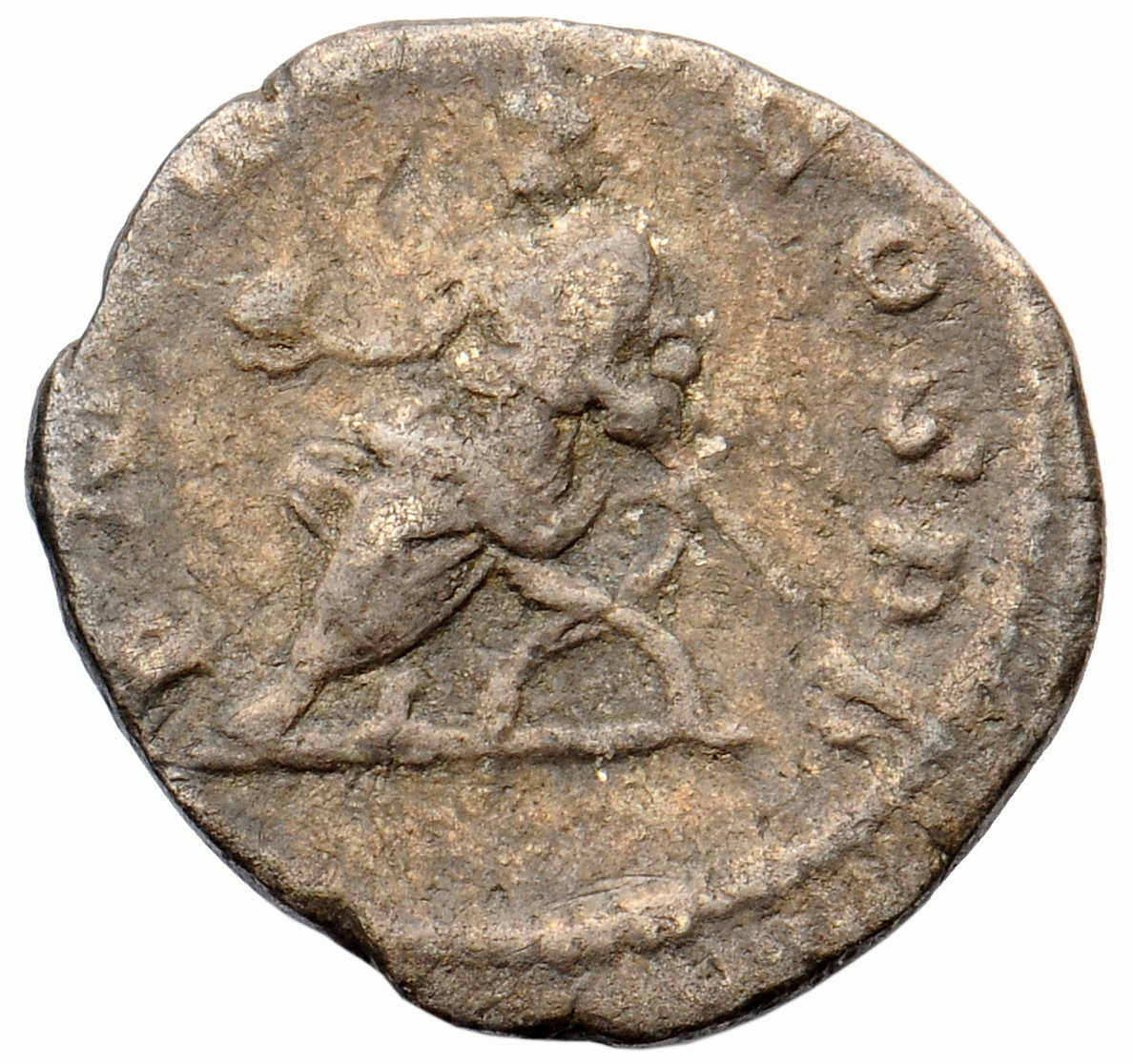 RIC IV Macrinus 27c Macrinus reverse, Macrinus, togate, seated left on curule chair, holding globe in right hand and short...