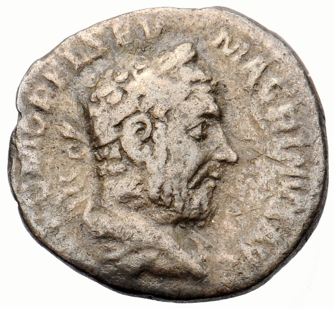 RIC IV Macrinus 27c Macrinus obverse, Bust of Macrinus, laureate, long bearded, draped, cuirassed, right