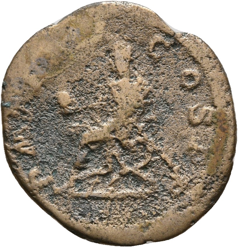 RIC IV Macrinus 27c Macrinus reverse — Macrinus, togate, seated left on curule chair, holding globe in right hand and shor...