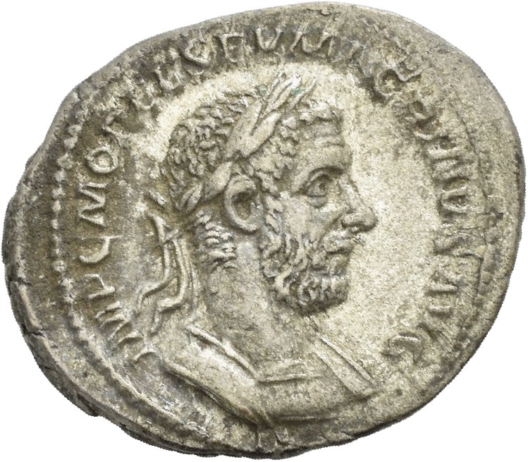 RIC IV Macrinus 2b Macrinus obverse, Bust of Macrinus, laureate, cuirassed, right