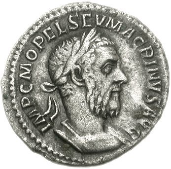 RIC IV Macrinus 36 Macrinus obverse — Bust of Macrinus, laureate, long bearded, cuirassed, right