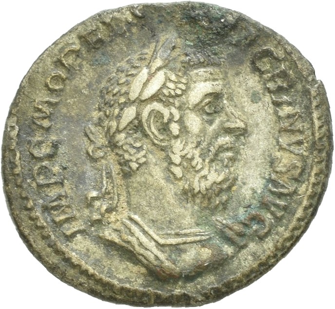 RIC IV Macrinus 39b Macrinus obverse, Bust of Macrinus, laureate, long bearded, cuirassed, right