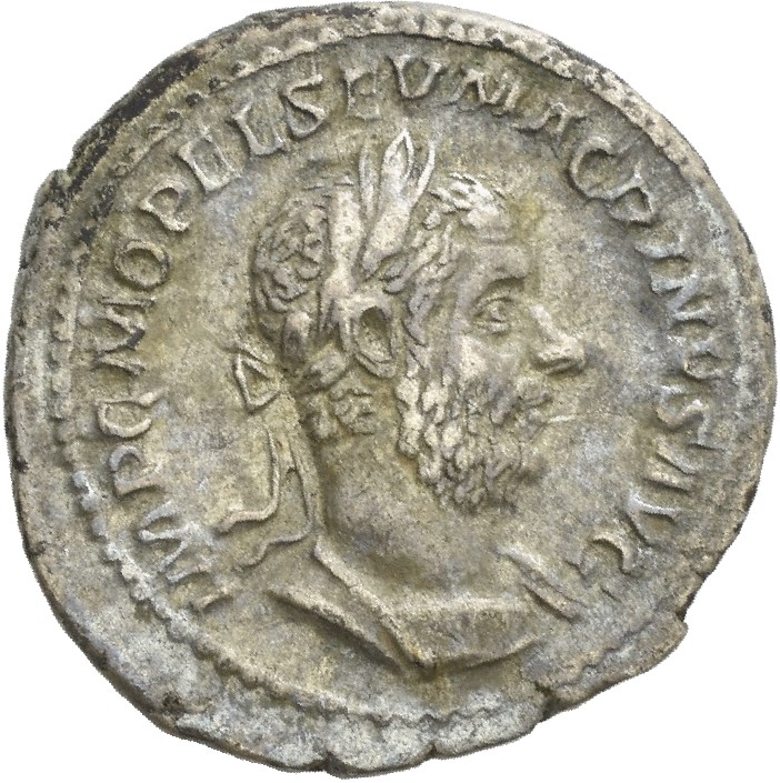RIC IV Macrinus 4b Macrinus obverse, Bust of Macrinus, laureate, long bearded, draped, right