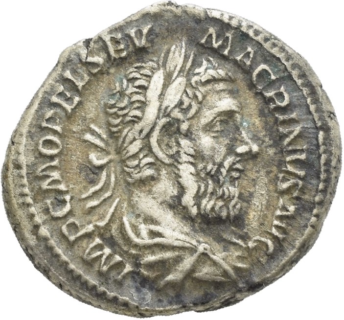RIC IV Macrinus 53a Macrinus obverse, Bust of Macrinus, laureate, long bearded, draped, right