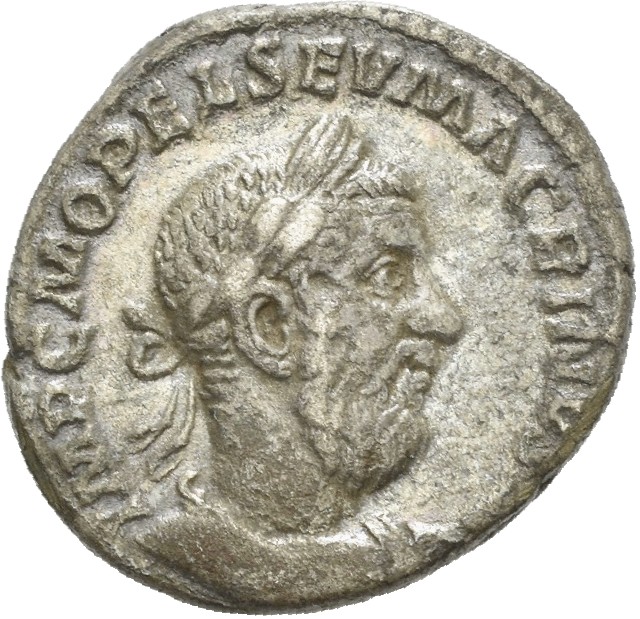 RIC IV Macrinus 53b Macrinus obverse, Bust of Macrinus, laureate, long bearded, cuirassed, right