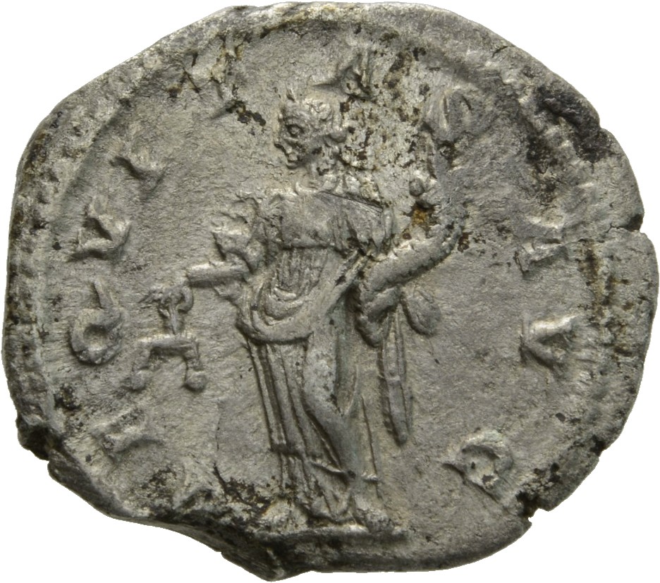 RIC IV Macrinus 53c Macrinus reverse, Aequitas, draped, head left, standing front, holding scales in right hand and cornuc...