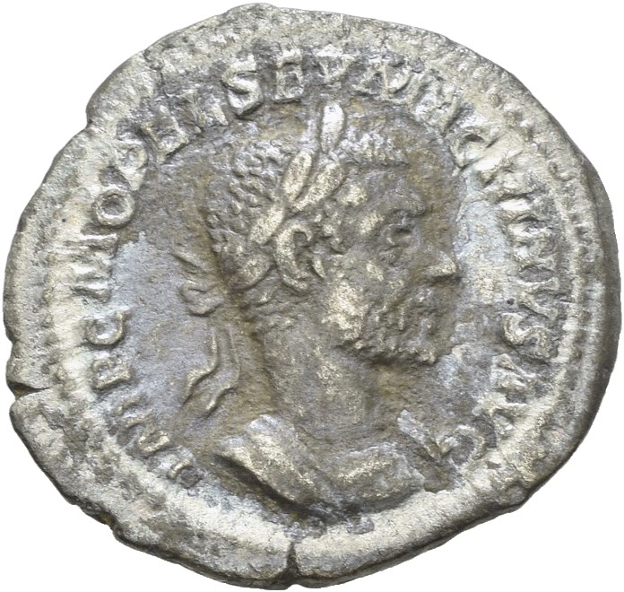 RIC IV Macrinus 5b Macrinus obverse, Bust of Macrinus, laureate, cropped bearded, cuirassed, right