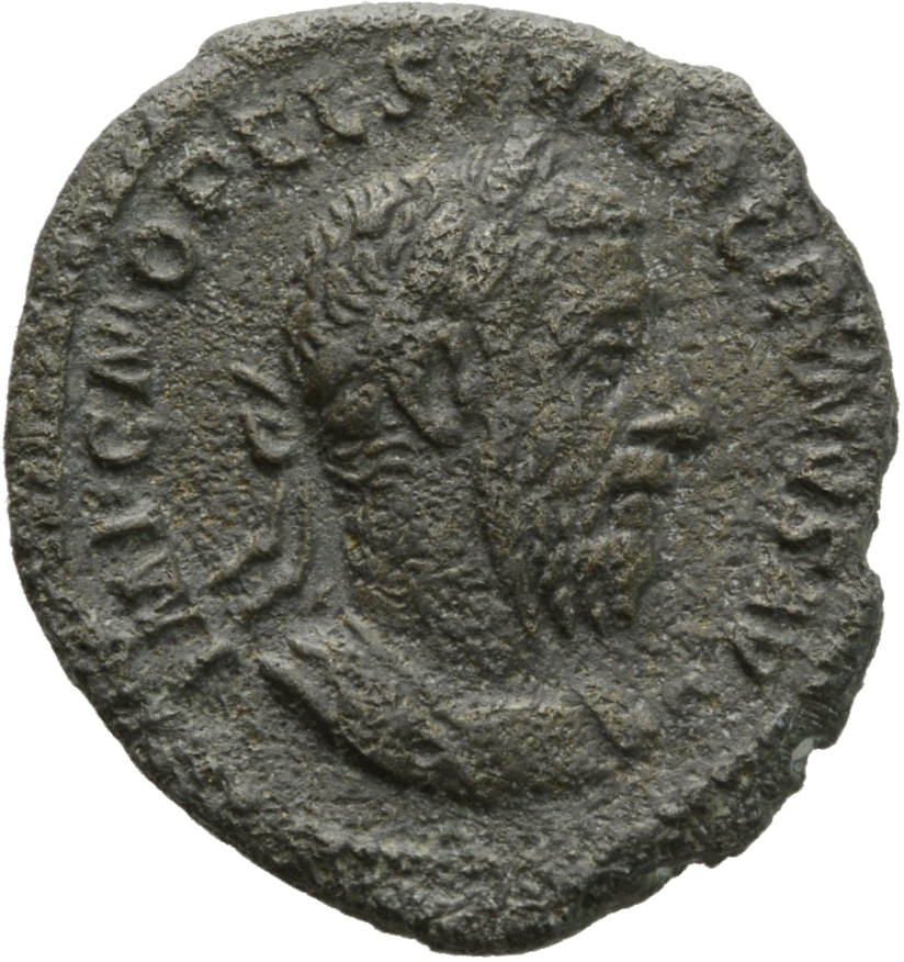 RIC IV Macrinus 60b Macrinus obverse, Bust of Macrinus, laureate, long bearded, cuirassed, right