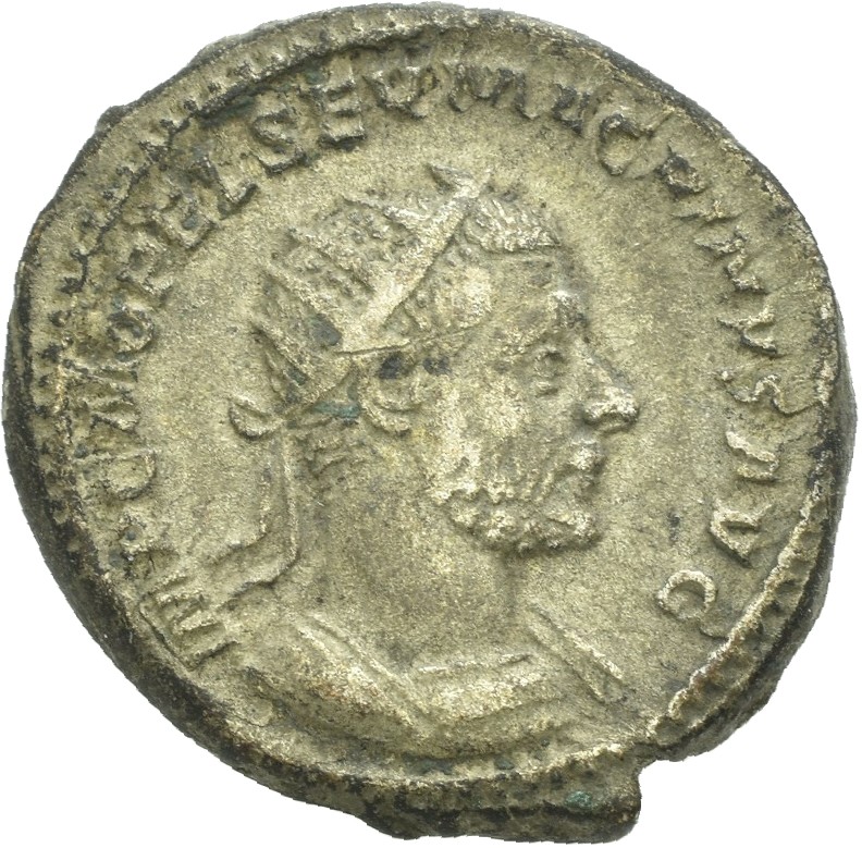 RIC IV Macrinus 63d Macrinus obverse, Bust of Macrinus, radiate, cropped bearded, draped, right
