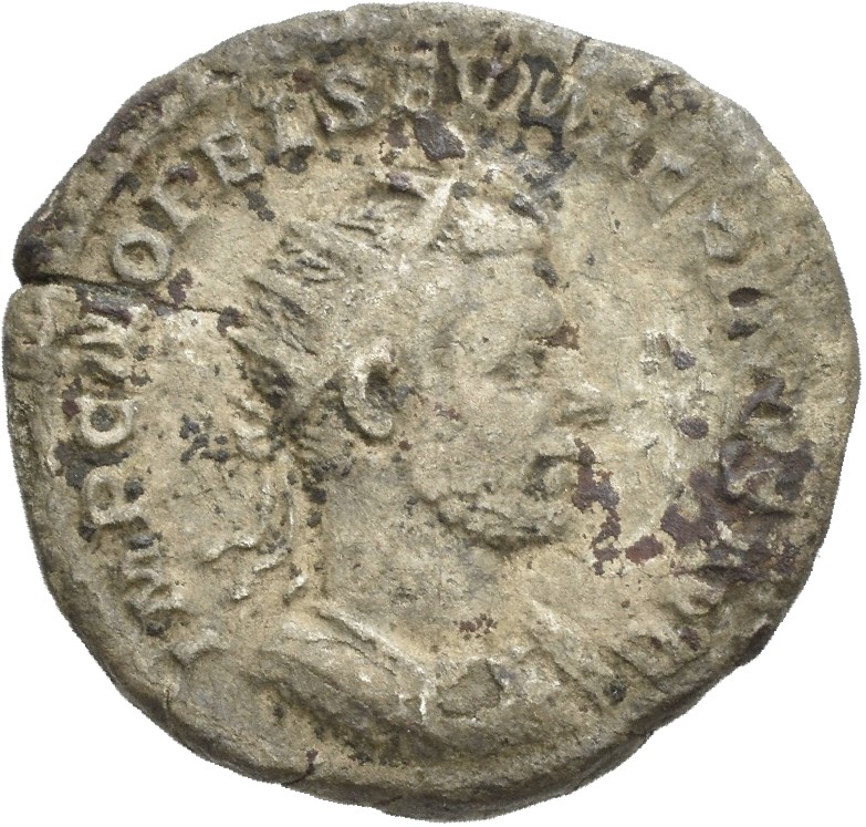 RIC IV Macrinus 63e Macrinus obverse, Bust of Macrinus, radiate, cropped bearded, cuirassed, right