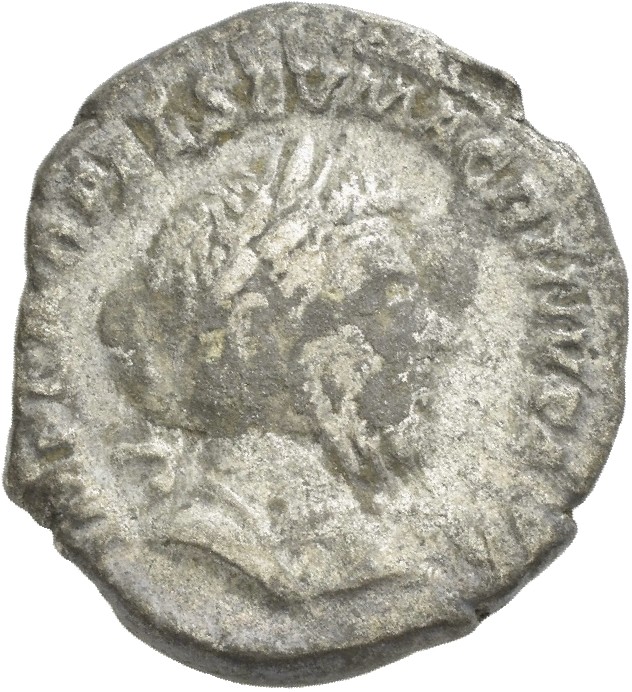 RIC IV Macrinus 68c Macrinus obverse, Bust of Macrinus, laureate, cropped bearded, draped, cuirassed, right