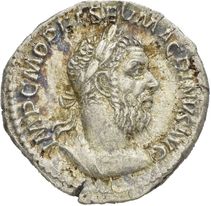 RIC IV Macrinus 73b Macrinus obverse, Bust of Macrinus, laureate, long bearded, cuirassed, right