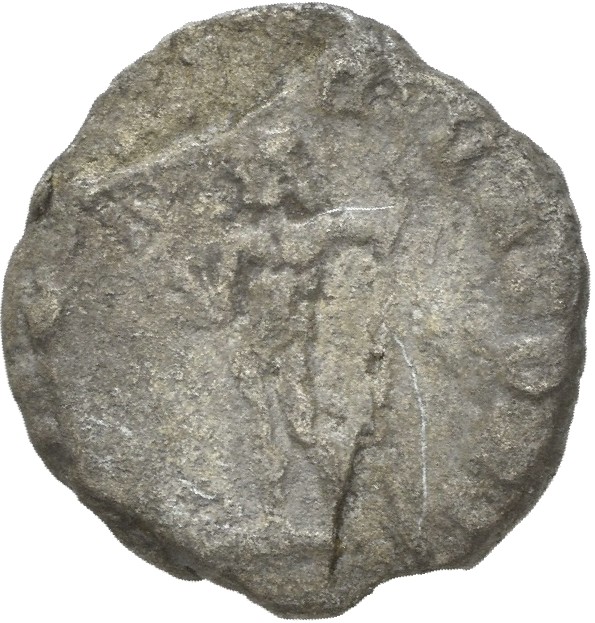 RIC IV Macrinus 73c Macrinus reverse, Jupiter, nude, standing left, holding thunderbolt in right hand and sceptre in left ...