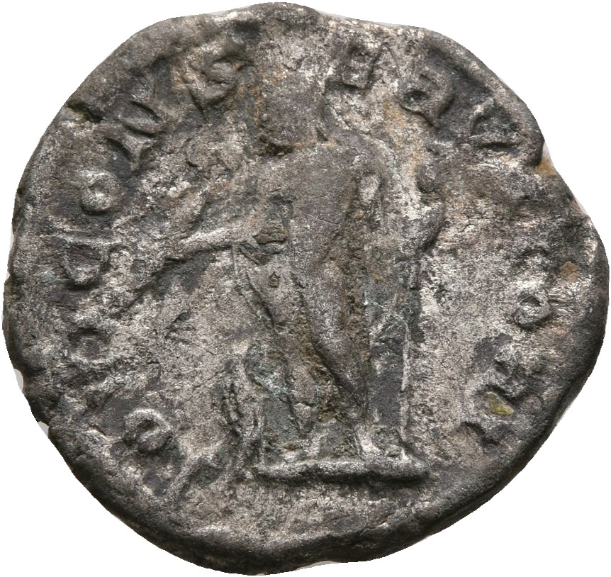 RIC IV Macrinus 76b Macrinus reverse, Jupiter, nude except cloak over left arm, standing left, holding thunderbolt in righ...