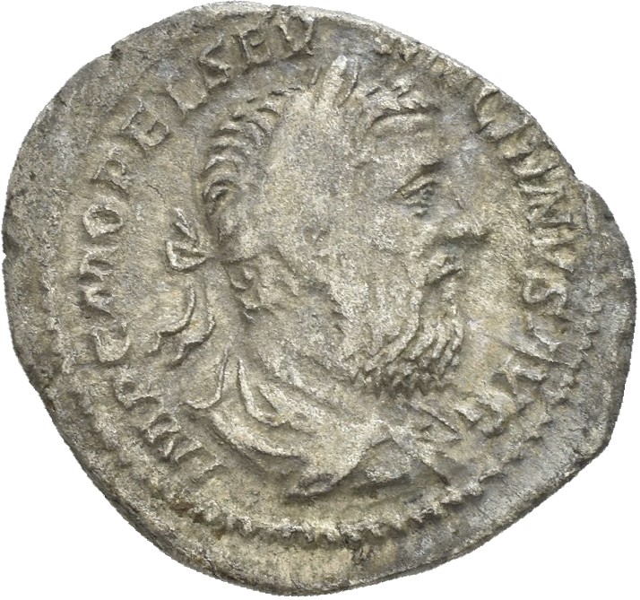 RIC IV Macrinus 80a Macrinus obverse, Bust of Macrinus, laureate, long bearded, draped, right