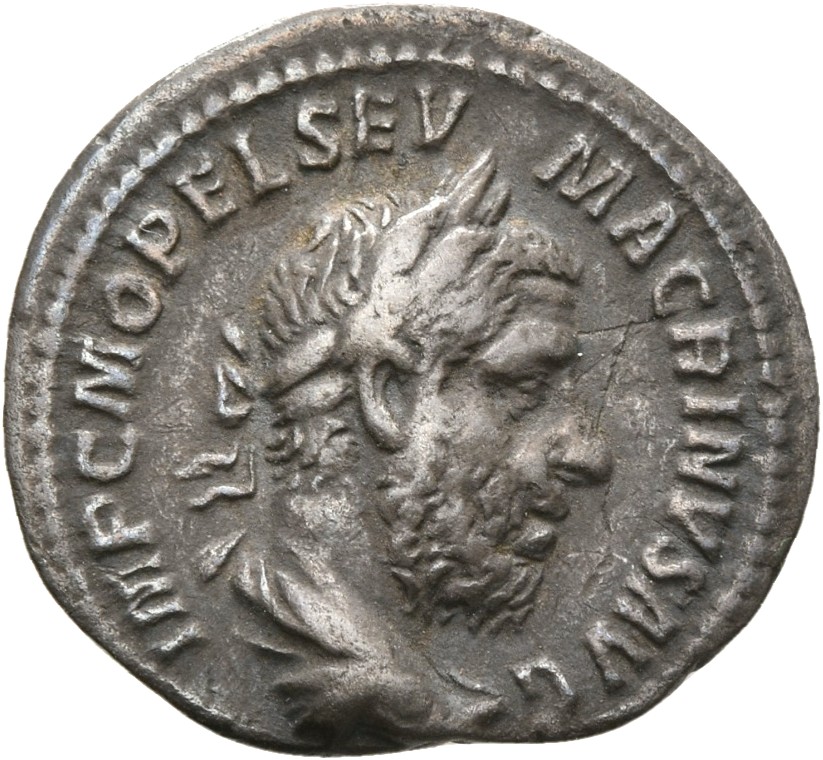 RIC IV Macrinus 80a Macrinus obverse, Bust of Macrinus, laureate, long bearded, draped, right