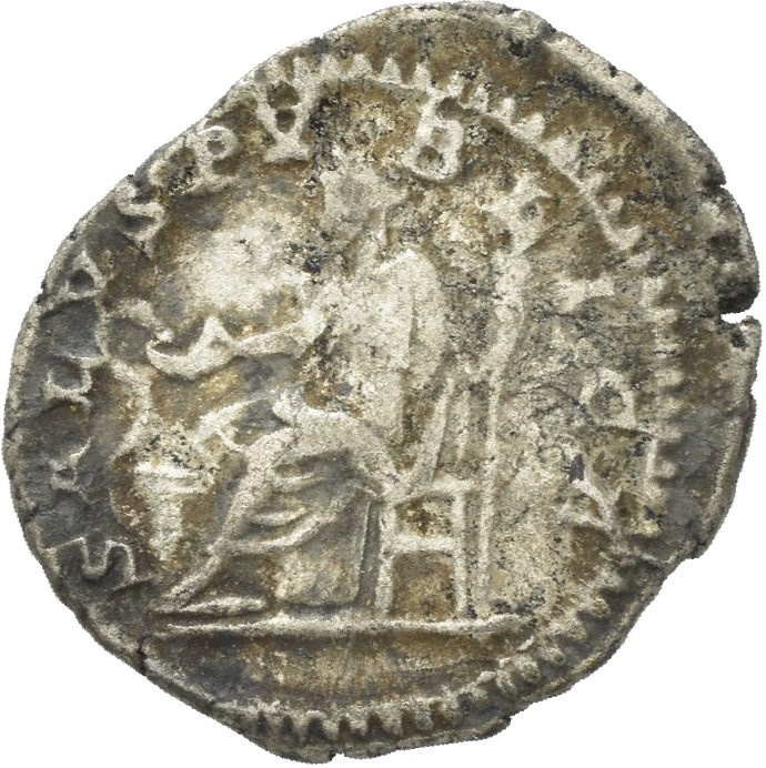 RIC IV Macrinus 86 Macrinus reverse, Salus, draped, seated left on throne with high back, feeding out of patera in right h...