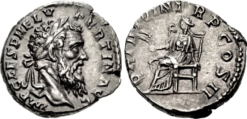 RIC IV Macrinus 8a Macrinus obverse, Bust of Macrinus, laureate, cropped bearded, draped, right