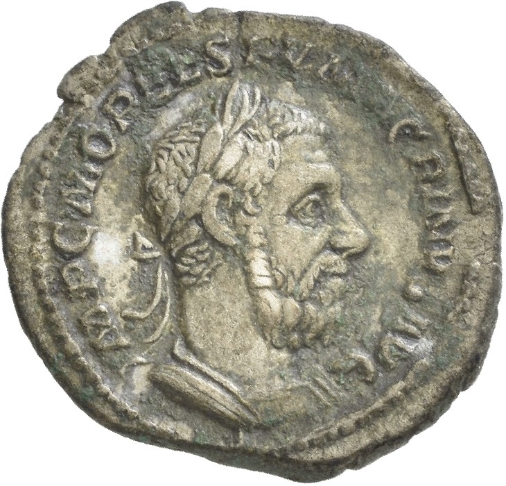 RIC IV Macrinus 92b Macrinus obverse, Bust of Macrinus, laureate, long bearded, cuirassed, right