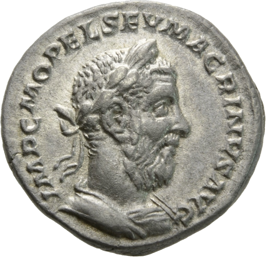 RIC IV Macrinus 97 Macrinus obverse, Bust of Macrinus, laureate, long bearded, cuirassed, right