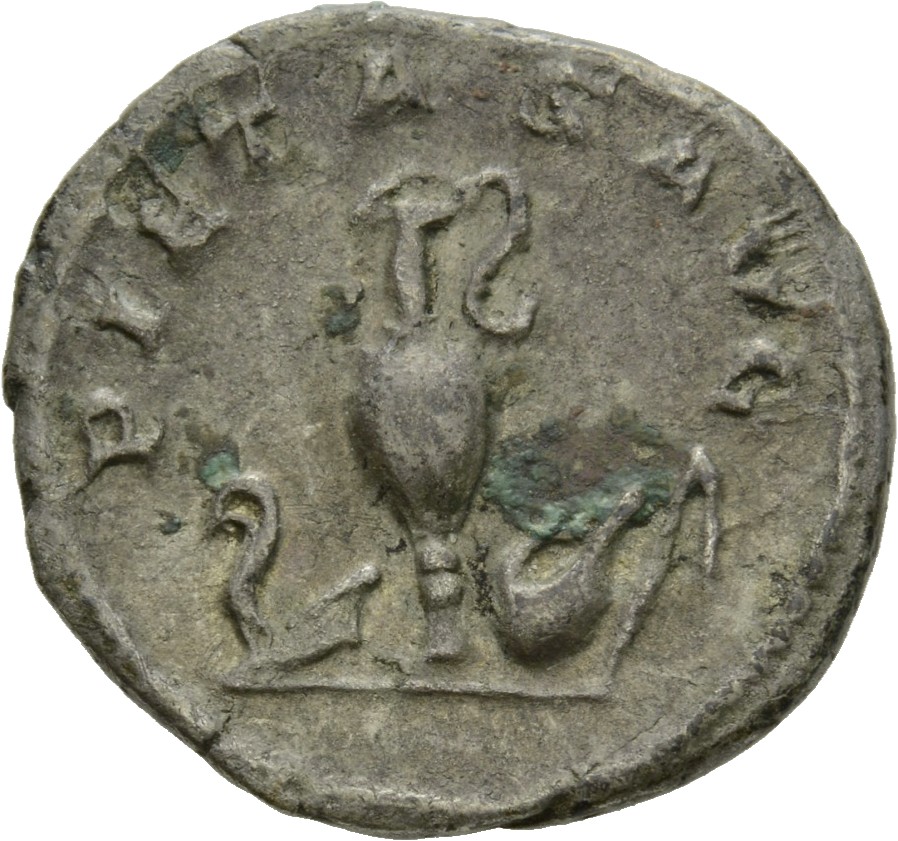 RIC IV Maximus 1 Maximinus Thrax reverse, Priestly emblems: jug between lituus and knife on left and to right, simpulum an...
