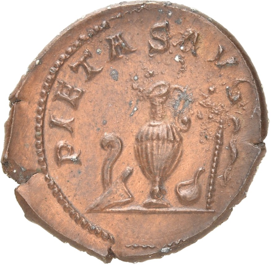 RIC IV Maximus 1 Maximinus Thrax reverse, Priestly emblems: jug between lituus and knife on left and to right, simpulum an...