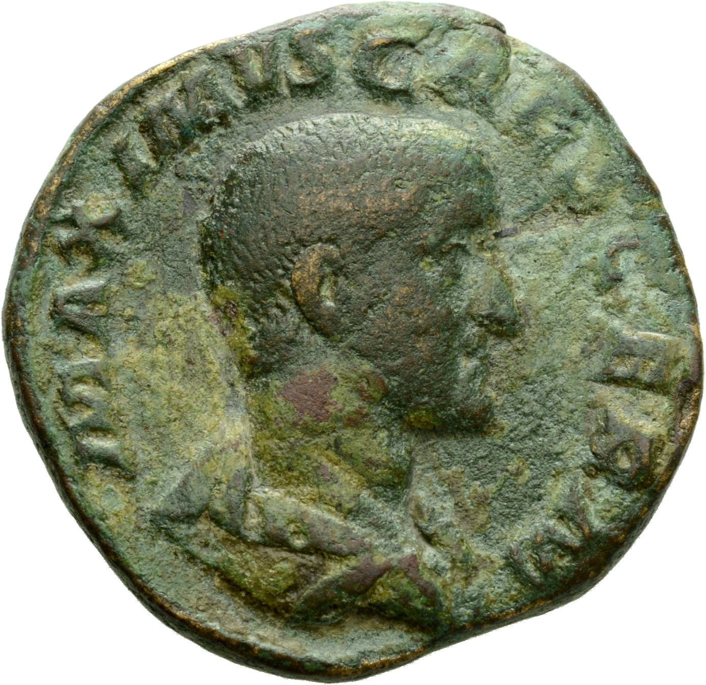 RIC IV Maximus 11 Maximinus Thrax obverse, Bust of Maximus, bare-headed, draped, right