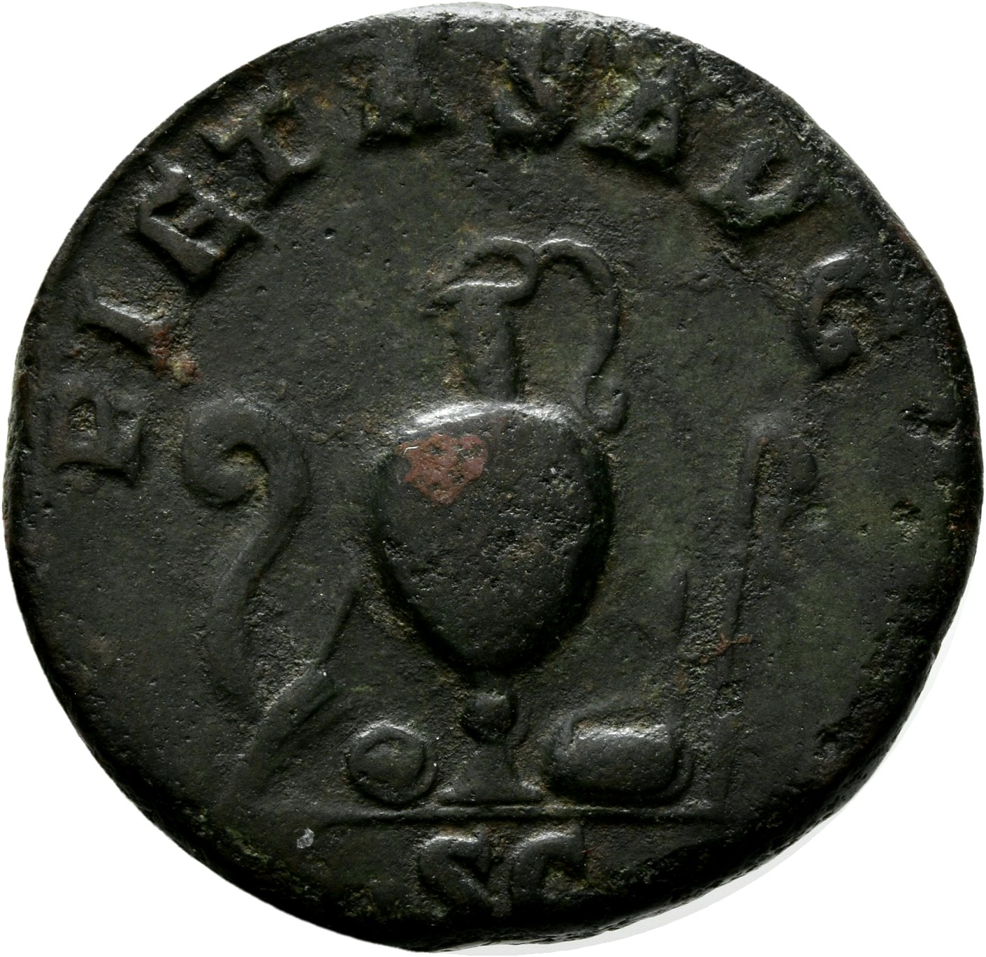 RIC IV Maximus 11 Maximinus Thrax reverse, Priestly emblems: jug between lituus, knife and patera on left and to right sim...