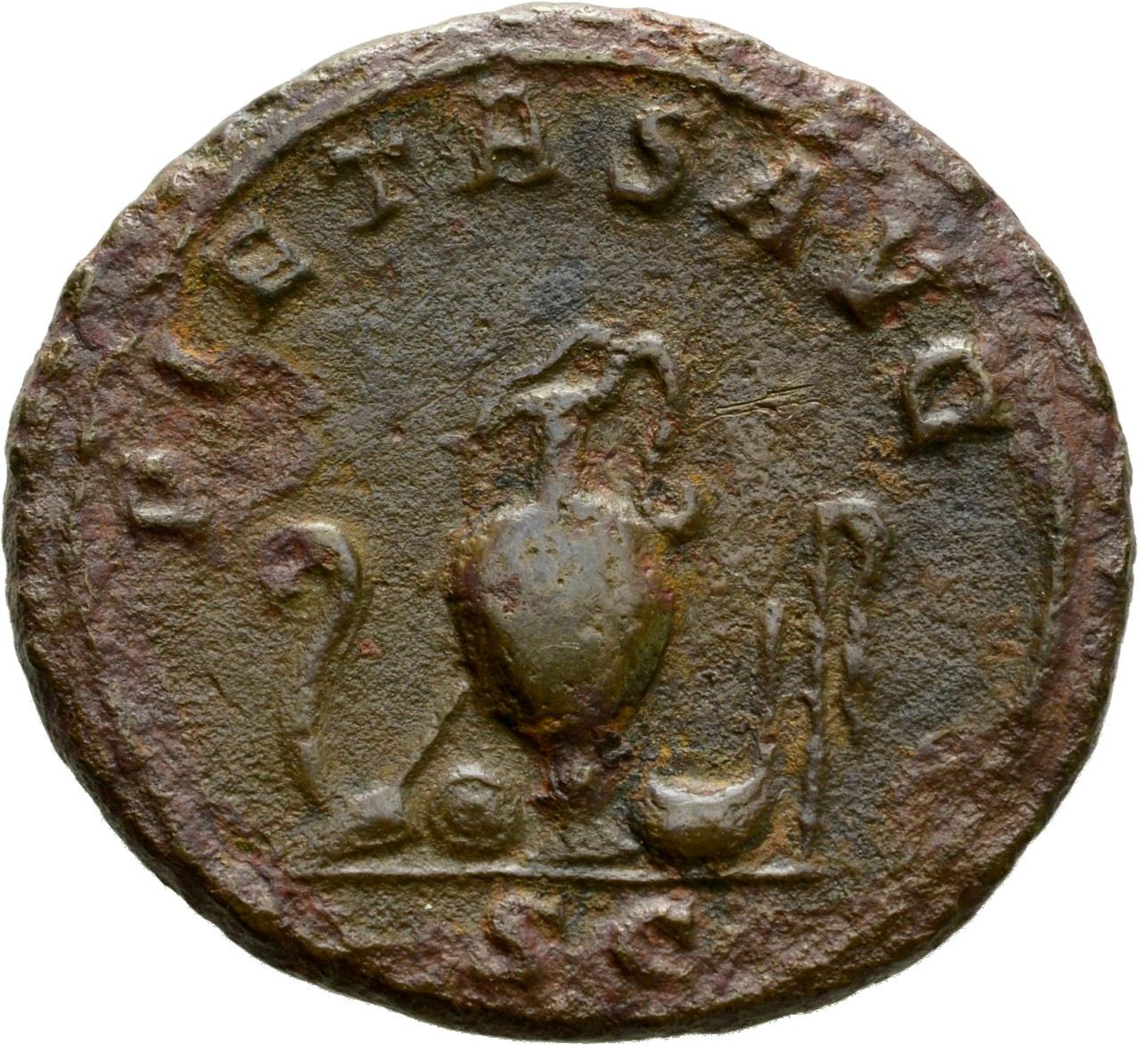 RIC IV Maximus 12A Maximinus Thrax reverse, Priestly emblems: jug between lituus, knife and patera on left and to right si...