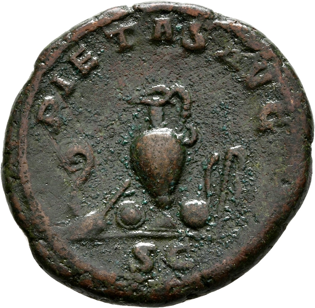 RIC IV Maximus 12B Maximinus Thrax reverse, Priestly emblems: jug between lituus, knife and patera on left and to right si...